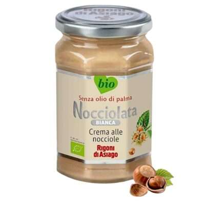 Bianca Krem Orzechowy Włoski Rigoni Nocciolata BIO 250g w szklanym słoiku – naturalny krem z orzechów laskowych bez oleju palmowego.