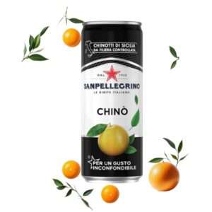 Puszka włoskiego napoju gazowanego San Pellegrino Chino 330 ml – intensywny smak, karmelowy kolor i elegancki design.