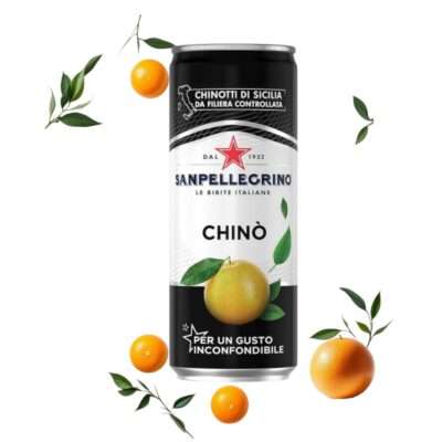Puszka włoskiego napoju gazowanego San Pellegrino Chino 330 ml – intensywny smak, karmelowy kolor i elegancki design.
